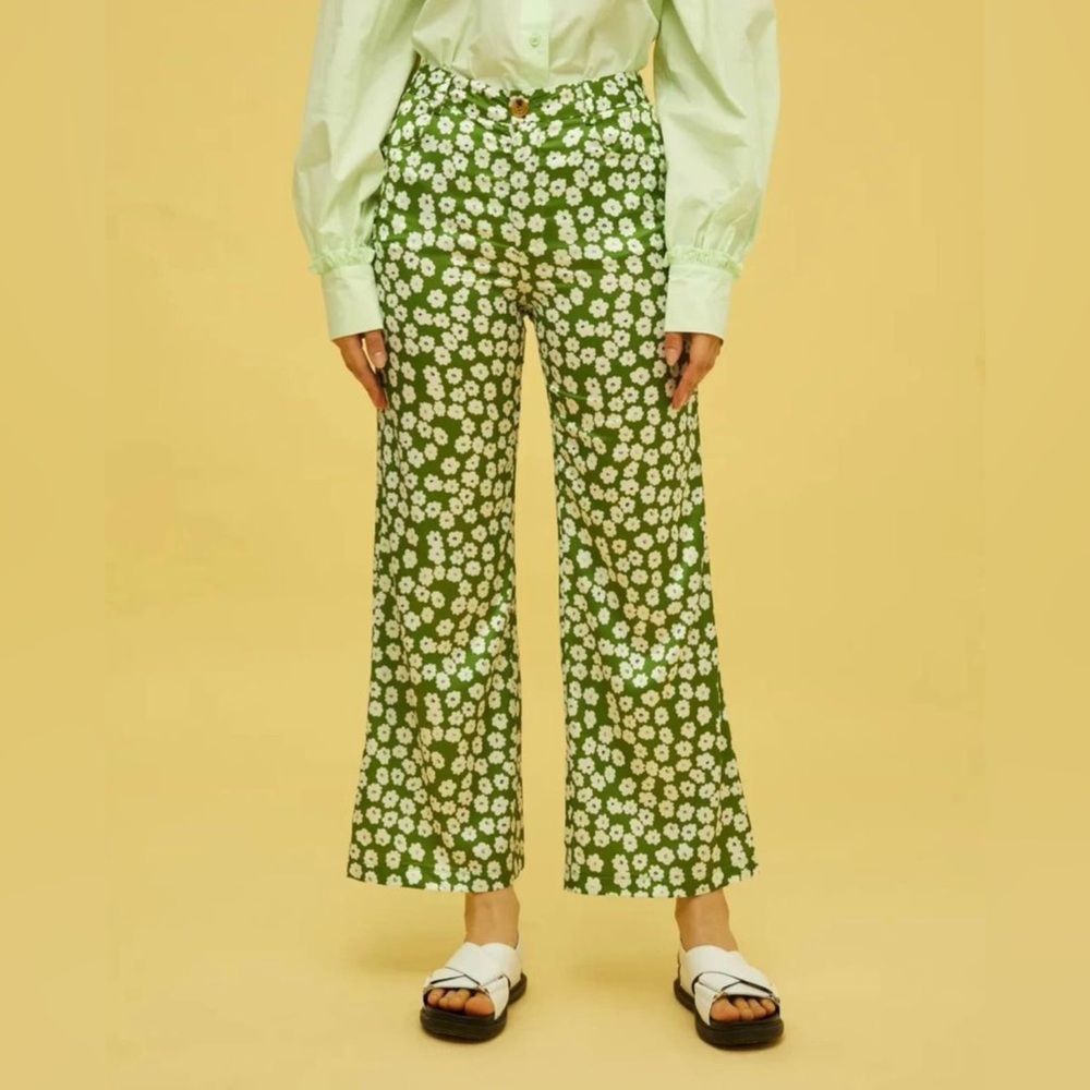 NWT Cider Green Floral Satin Trousers - Women’s XL (US 10)